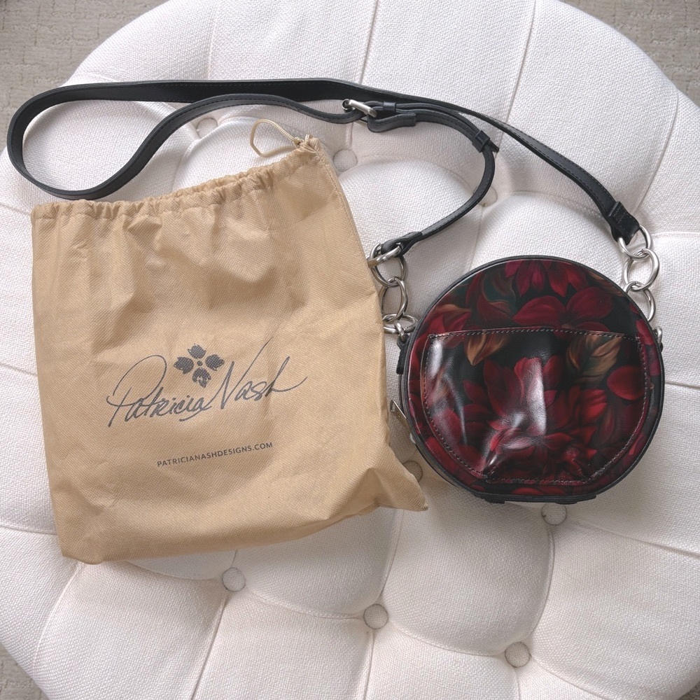 Patricia Nash Devonia Red and Black Floral Leather Crossbody Bag